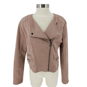 Haute Monde Moto Jacket Dusty Rose Faux Suede Long Sleeve Full Zip